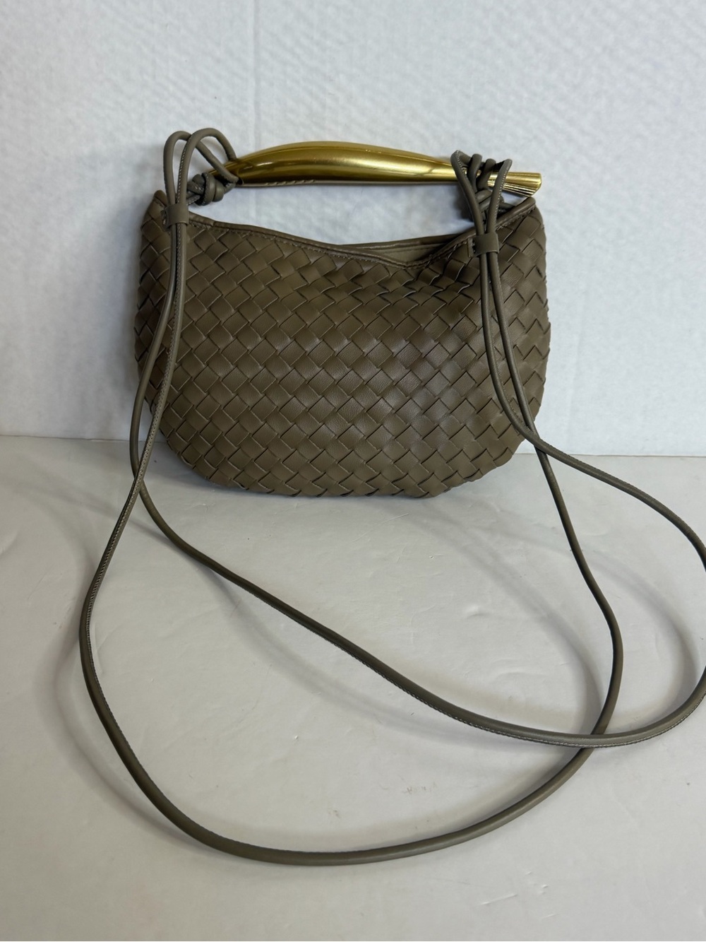 Adornia Woven Gold Hardware top handle/ shoulder bag in Taupe